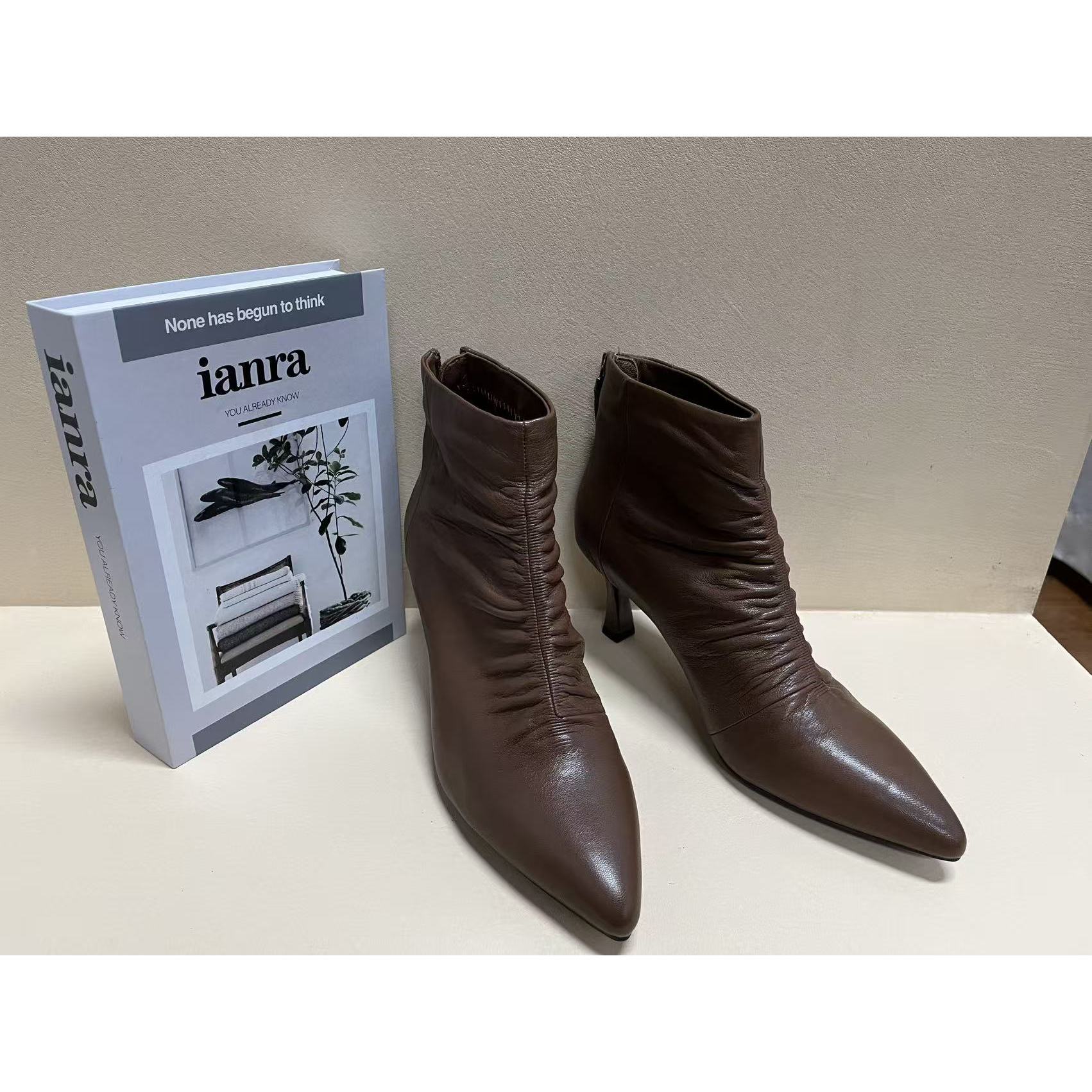 李大龙~5.5羊皮/气质小高跟尖头短靴1312