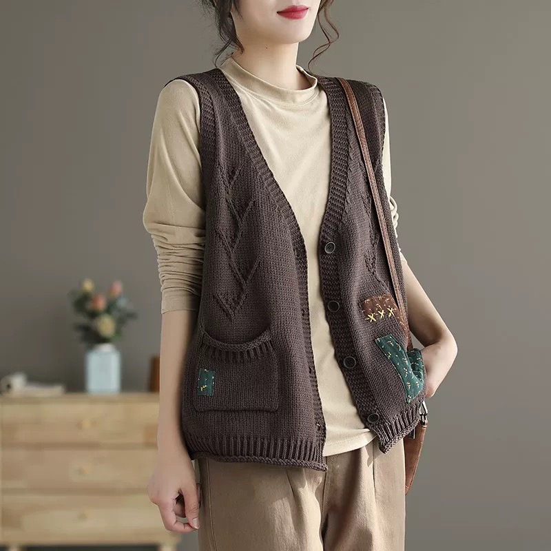  【胜华严选】文艺复古撞色针织马甲无袖坎肩