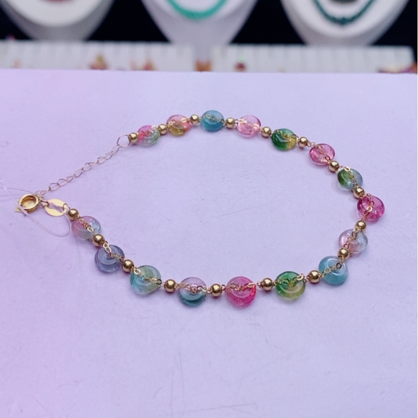 【闪购商品】碧玺手链18K金镶嵌碧玺手链