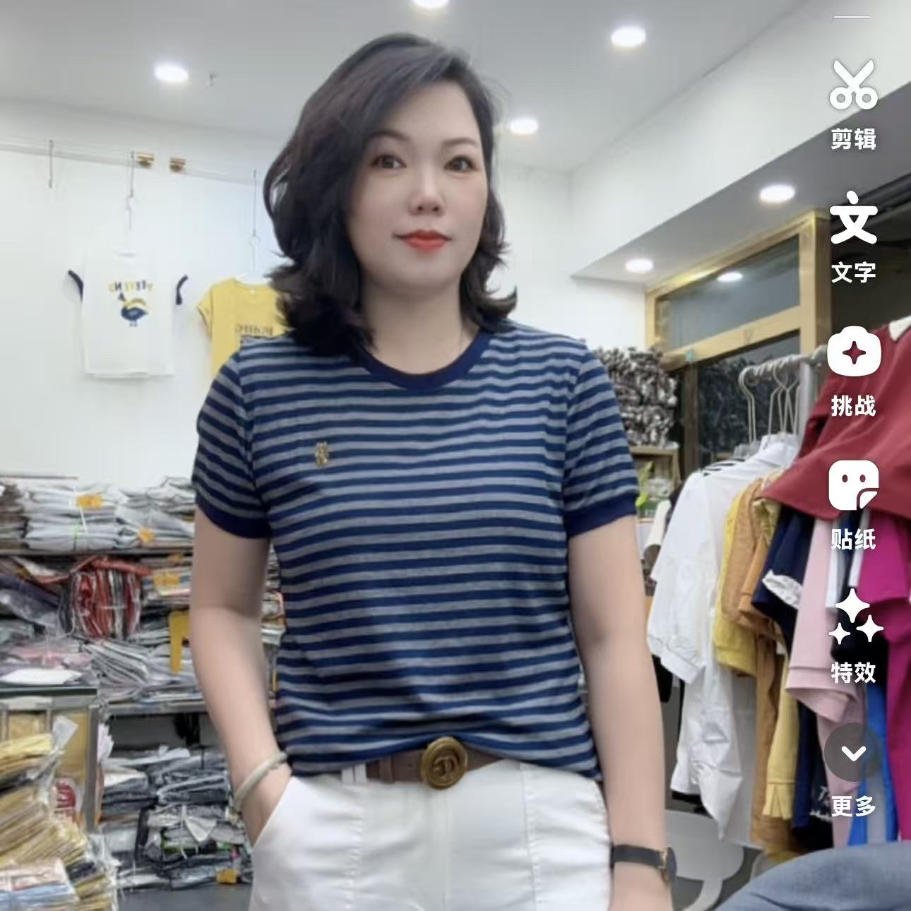 芬芬家新款时尚休闲百搭显瘦简约条纹T恤55531