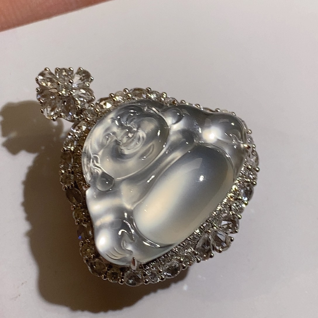 翡翠颈饰18K金镶嵌天然缅甸A货翡翠