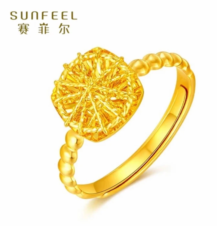 SUNFEEL/赛菲尔【二店】足金999拉丝方糖戒指时尚礼物推荐