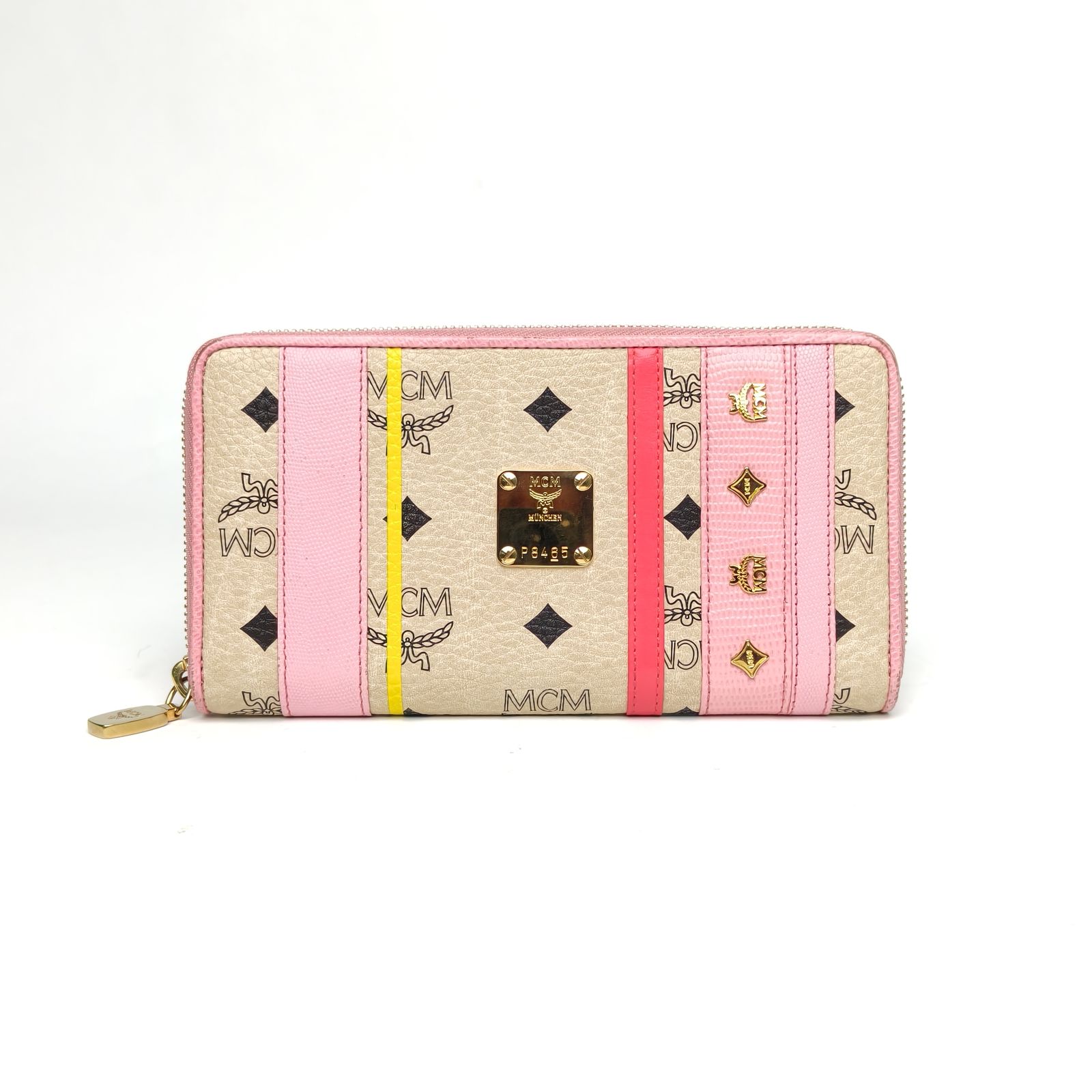 95新 MCM 【lu】 拼色 皮革C 长款 拉链 钱包P255231153