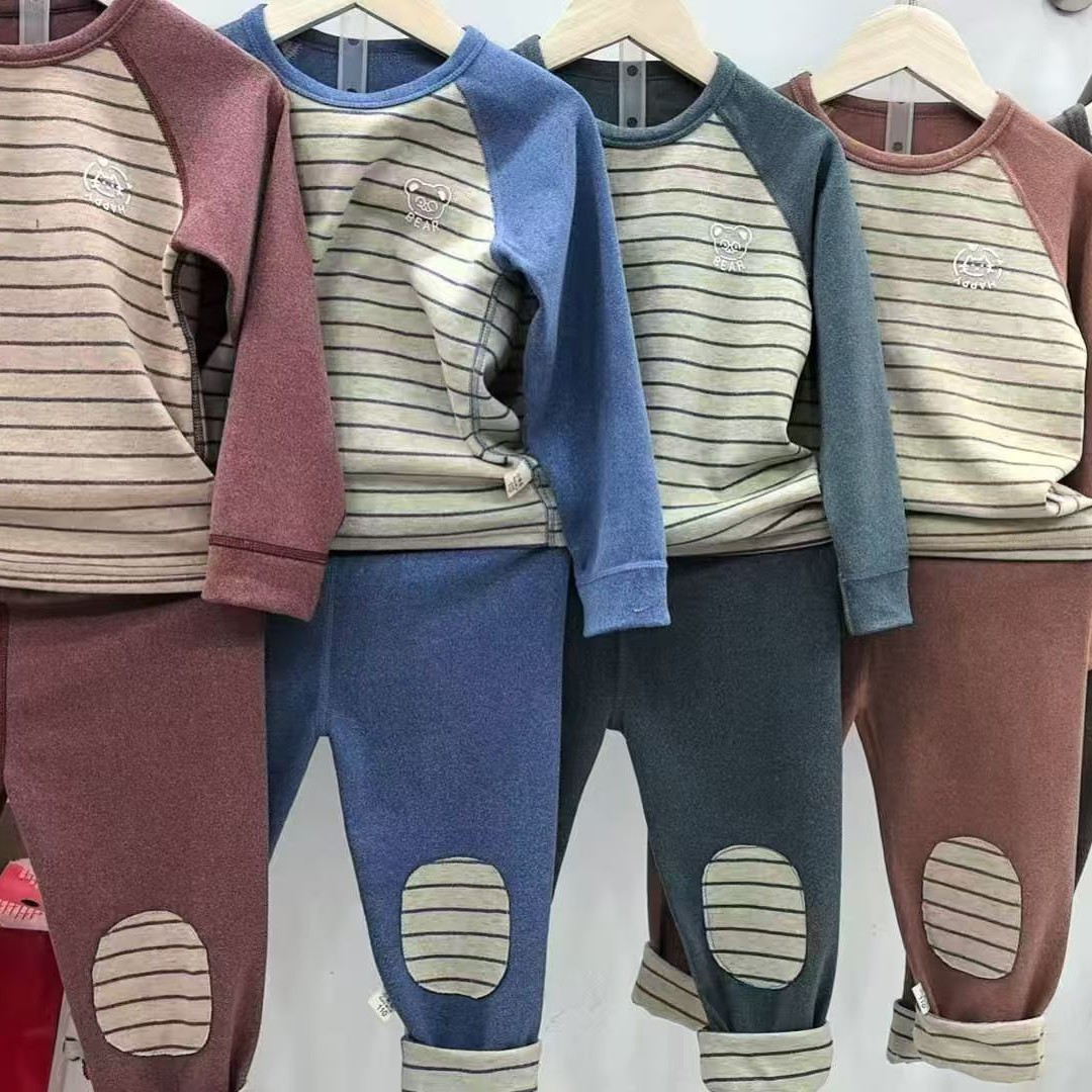 德绒居家男宝双面抗静电秋衣裤休闲打底宝宝儿童