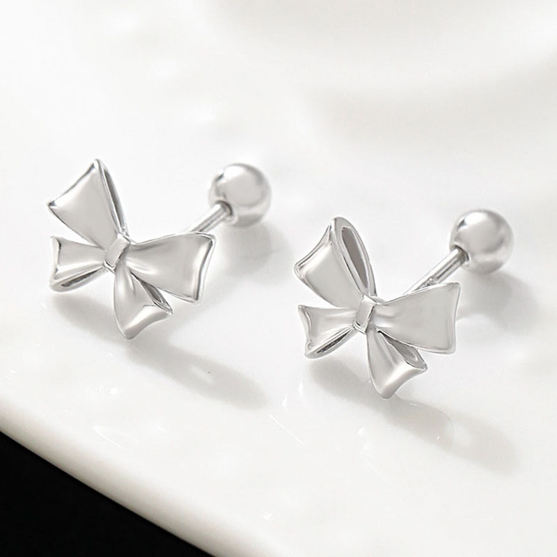 足银耳饰 E0211 S999纯银蝴蝶结螺丝耳钉甜美精致耳环洗睡免摘