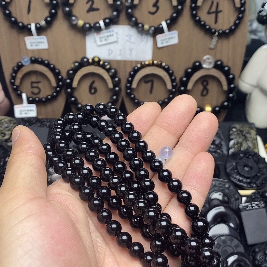 黑曜岩未镶嵌手链皮****饨
