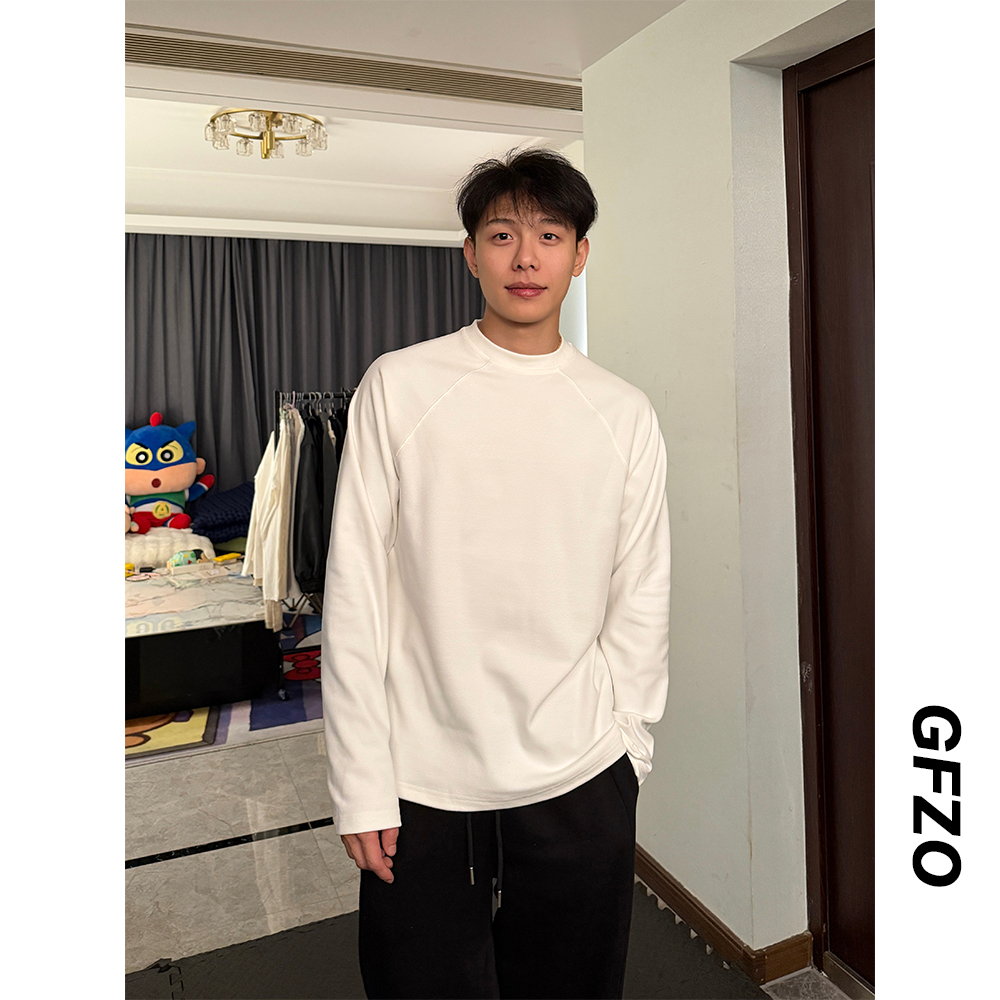 秋冬插肩袖拼接德绒打底衫休闲运动保暖纯色百搭长袖T恤