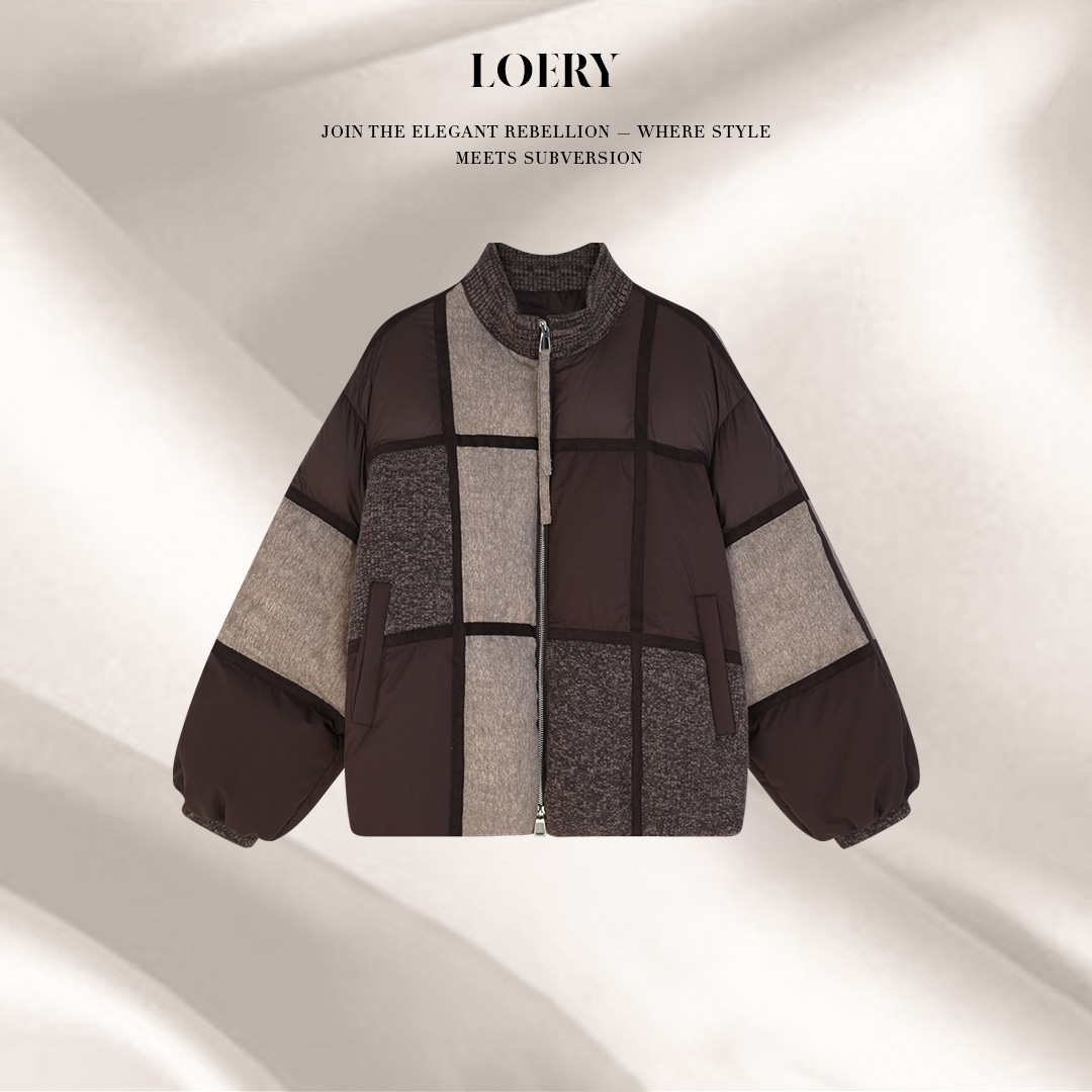 LOERY【枫糖方块编号93】九宫格衔缝拼接保暖90白鸭绒羽绒服-12390
