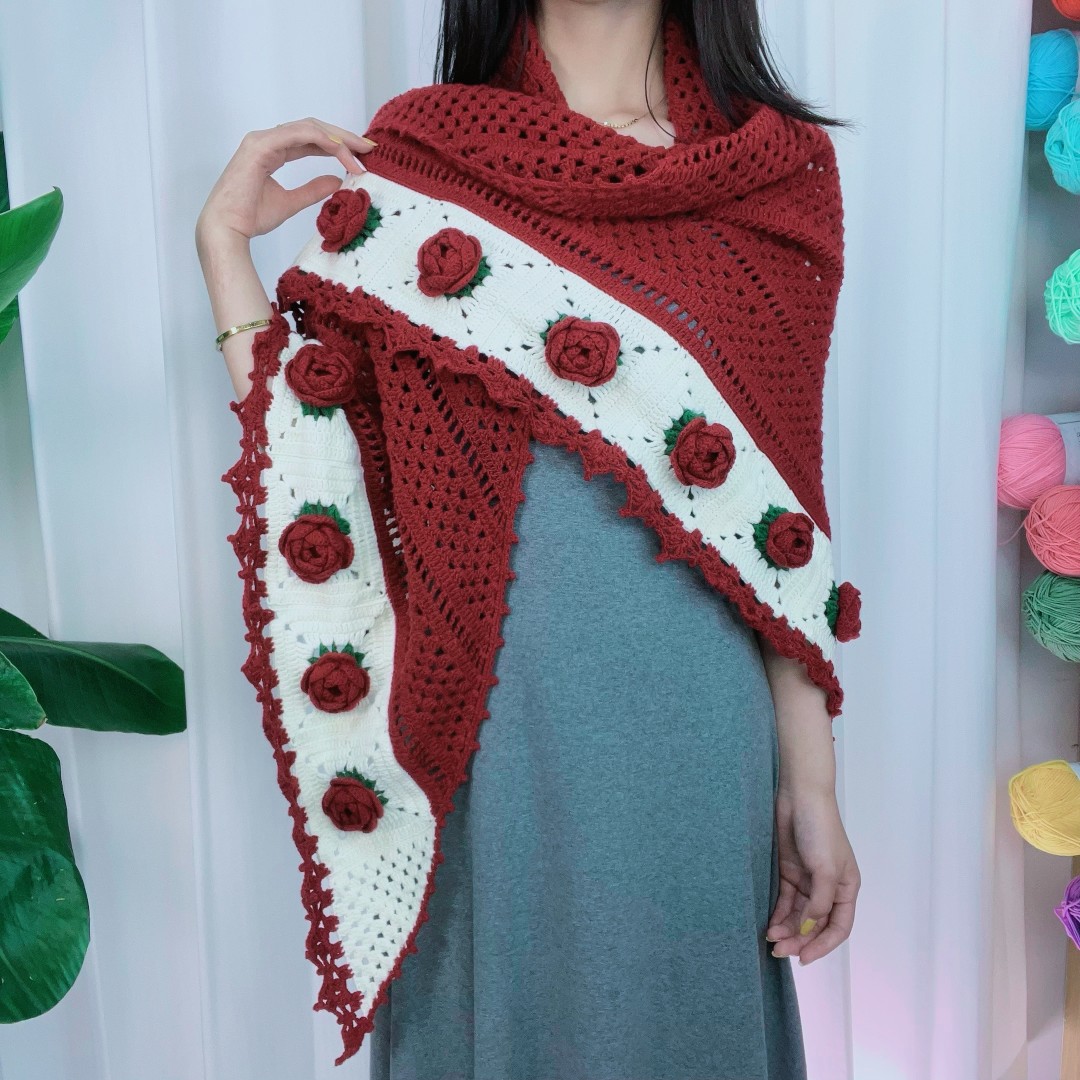 【主播同款】玫影披肩材料包造物即视玫瑰花披肩精梳棉手工DIY编织