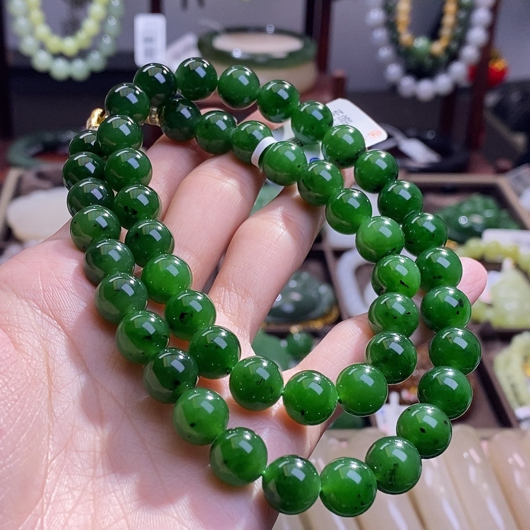 和田玉碧玉银镶妈妈链9.5MM未镶嵌