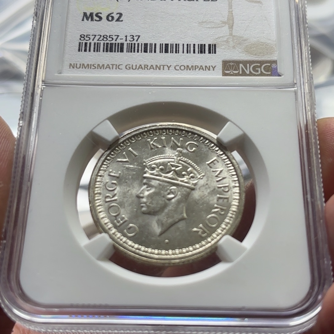 银Ag800MS62乔治六世1卢比银币