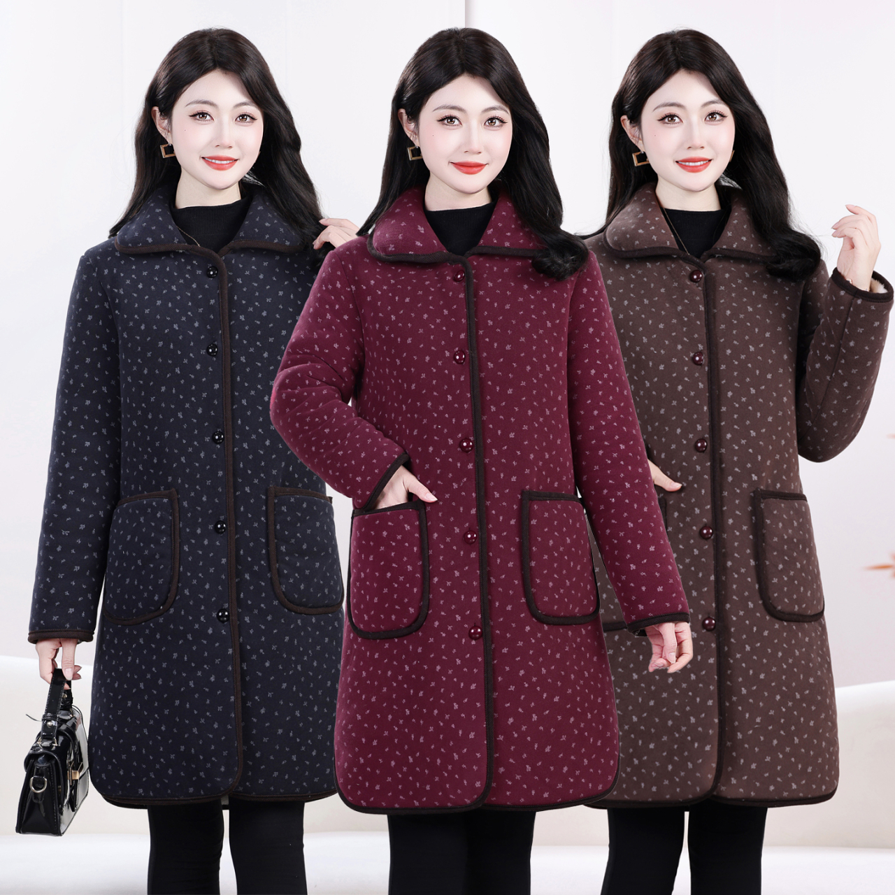 2025冬季新款加厚棉衣保暖中老年妈妈装显瘦加绒加棉中长款棉服