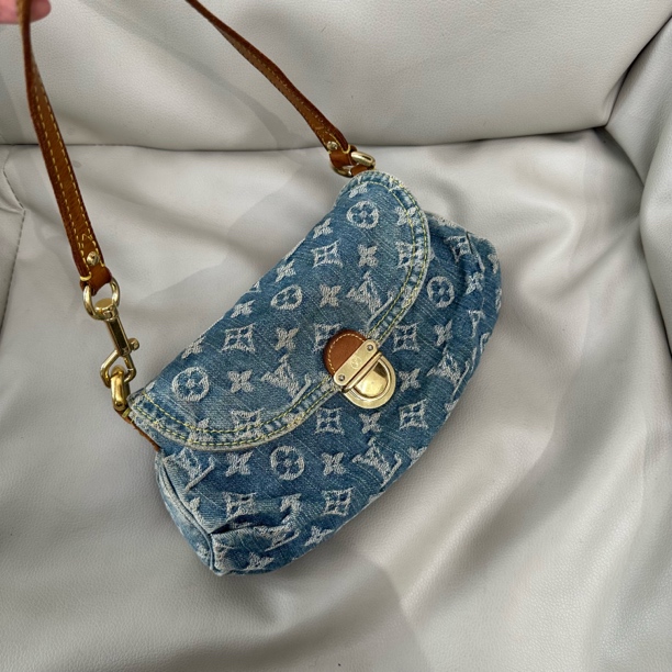 95新 LouisVuitton/路易威登 蓝色老花牛仔元宝单肩包