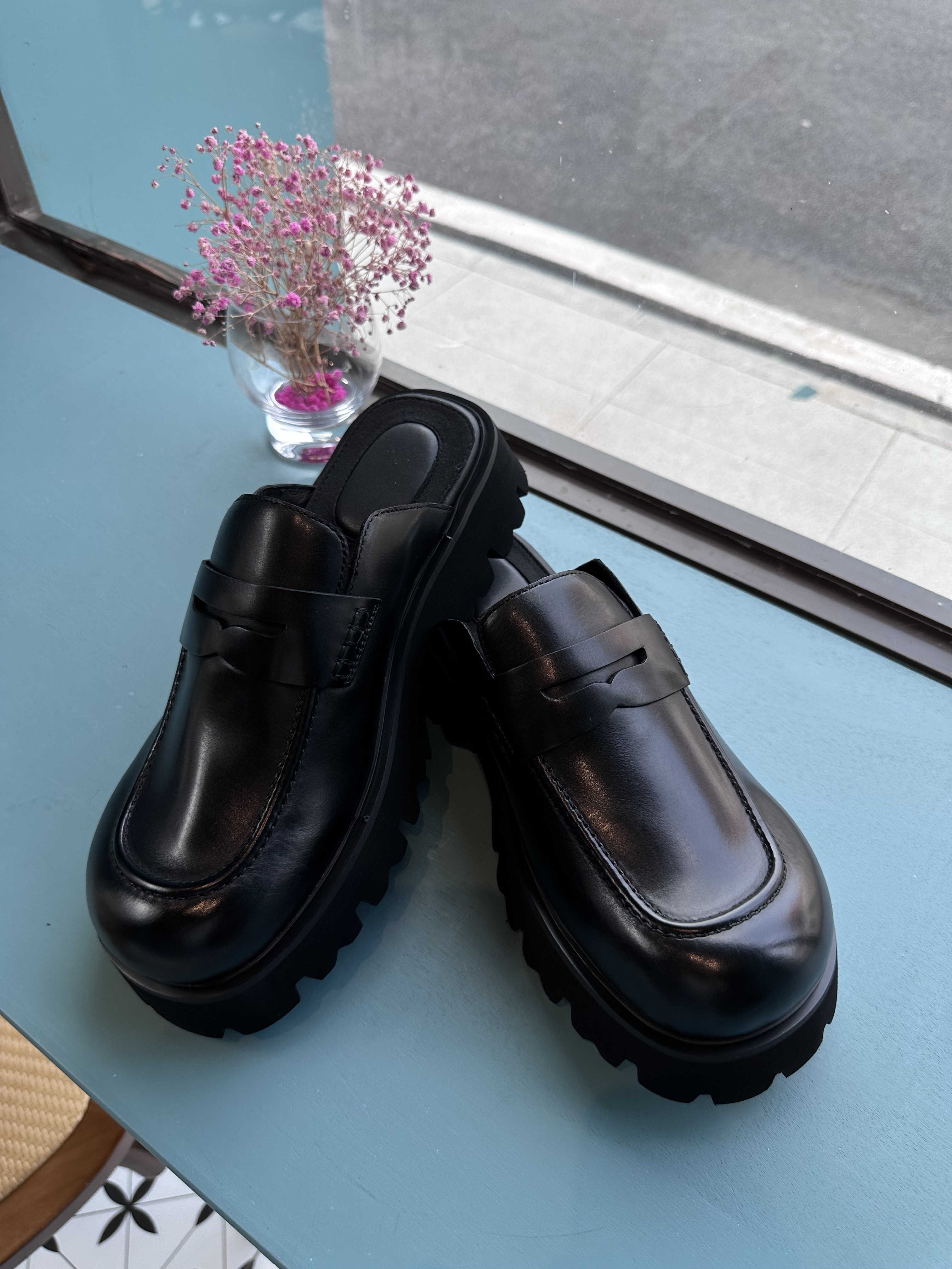 【FANG BH】25/S真皮德比进口小牛皮低帮厚底百搭增高通勤真皮半拖