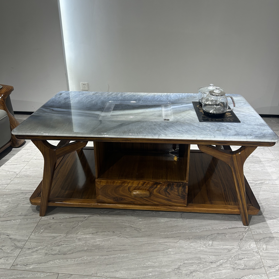 高端别墅客厅乌金木方形石面大气轻奢功夫茶几一体茶台家用