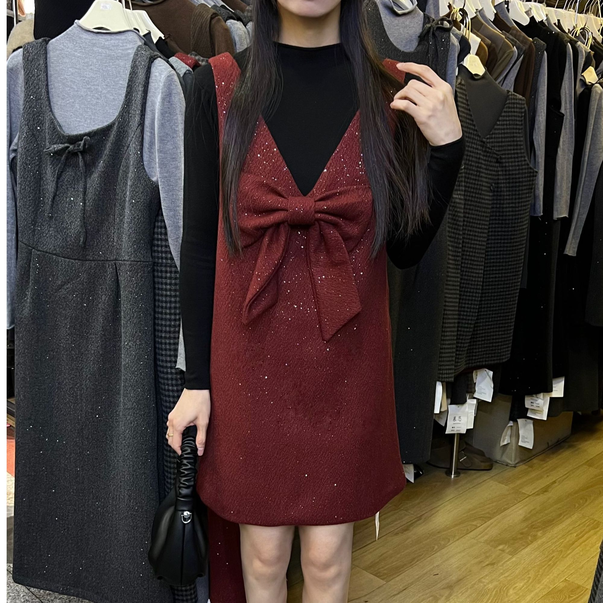 【苏苏精选】S6056蝴蝶结正反两面穿 细闪 满天星连衣裙