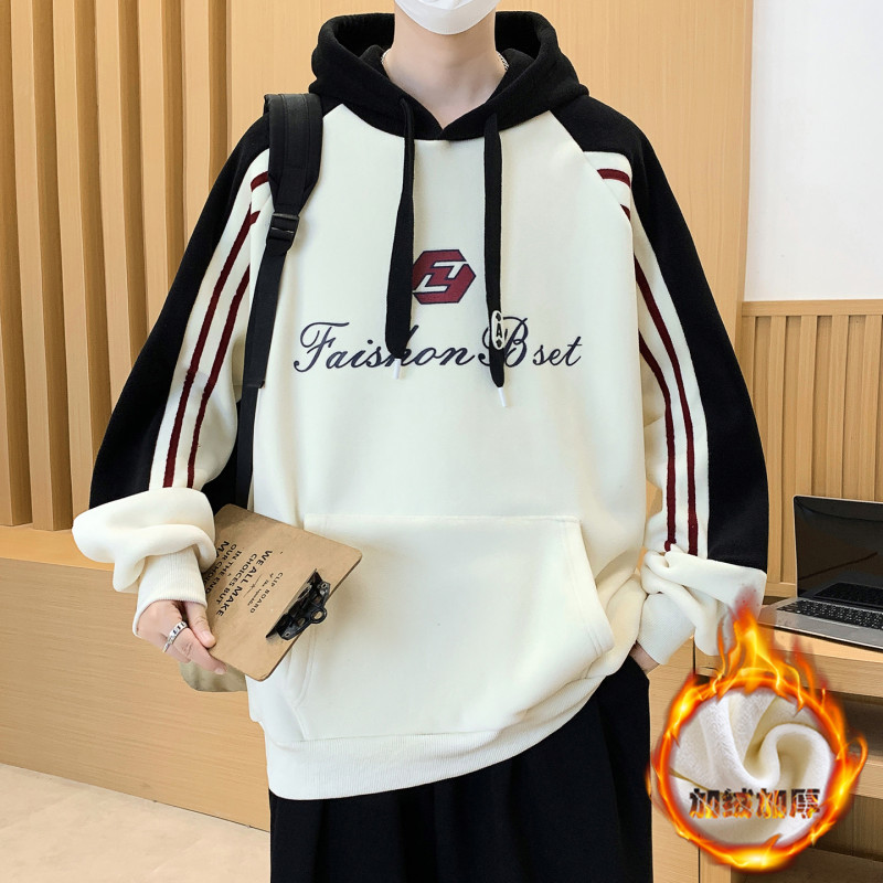 冬季加绒双面奥粒连帽卫衣男孩青少年学生外套大童帅气保暖上衣