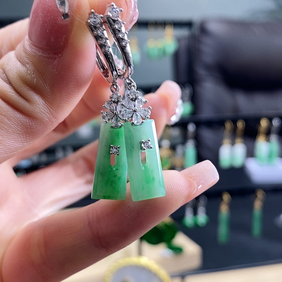 翡翠耳饰银S925镶嵌翡翠