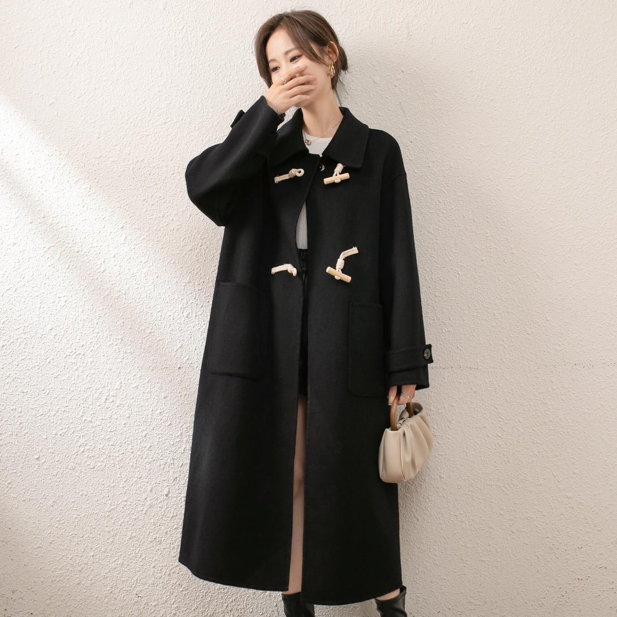 A372 长款毛呢外套垂感显瘦呢大衣R00742BK102