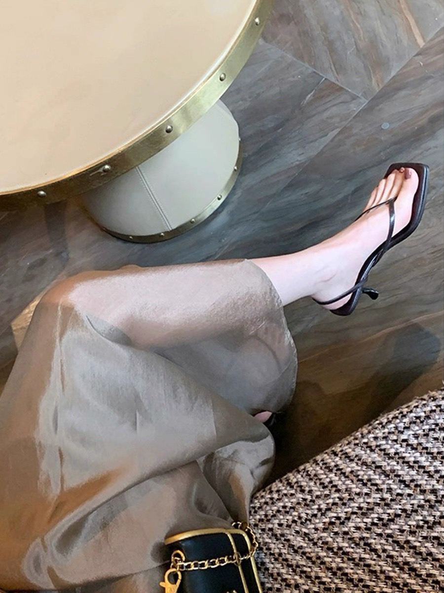 法式千颂～夏季韩版法式方头细跟高跟鞋黑色职场休闲风551