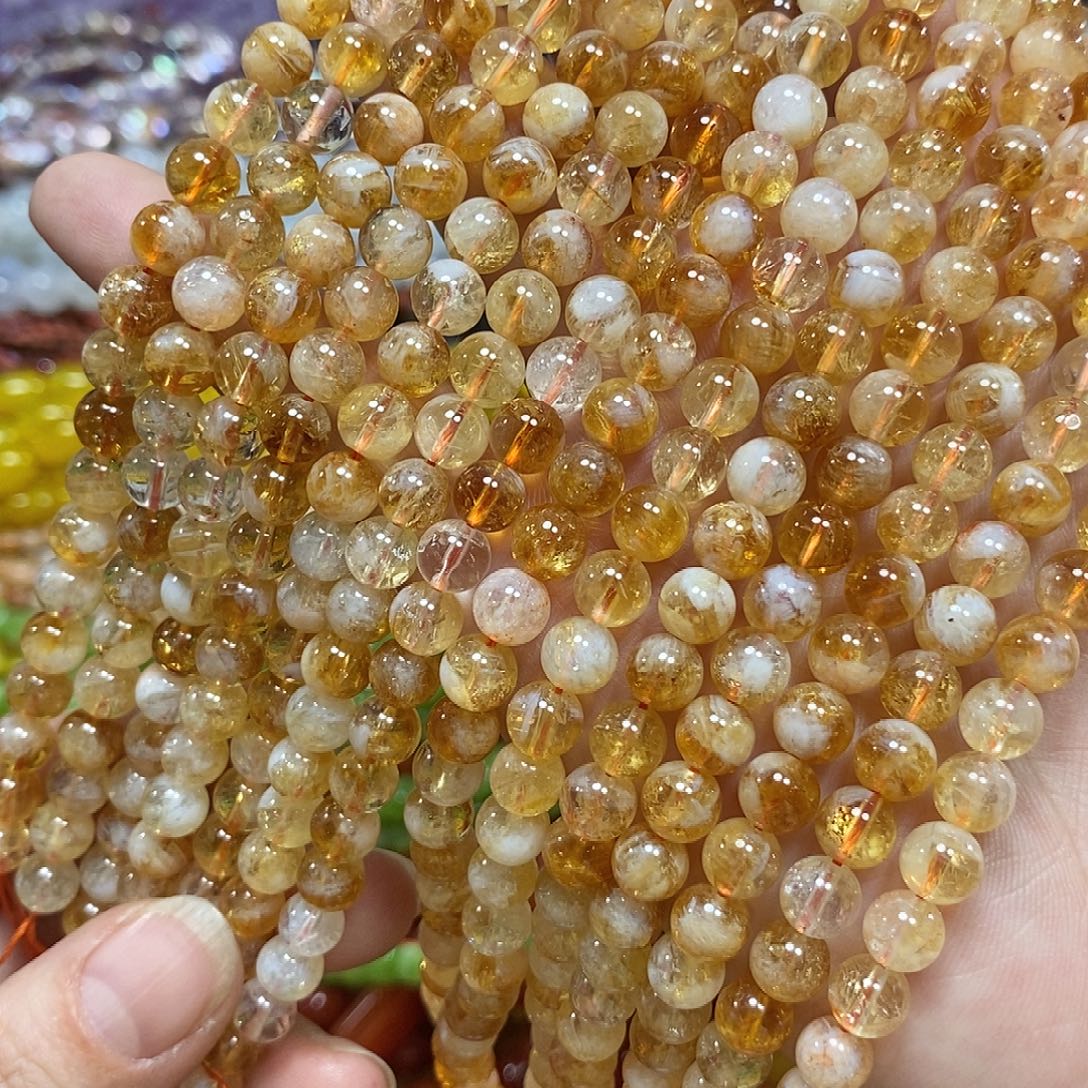 玛瑙/玉髓未镶嵌珠宝半成品黄塔晶一条卡7mm