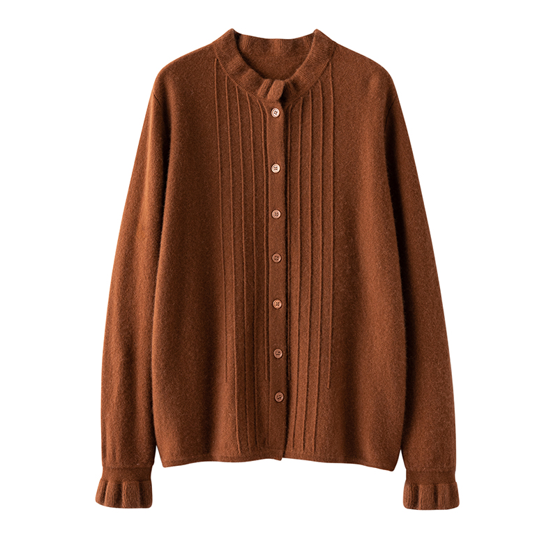 通勤浪漫]时髦实用！山羊绒短款秋冬休闲纯色百搭开衫外套女羊绒衫