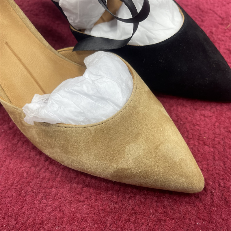 24年新款女鞋百搭低跟一字带尖头蝴蝶结包头气质女士凉鞋浅口细跟