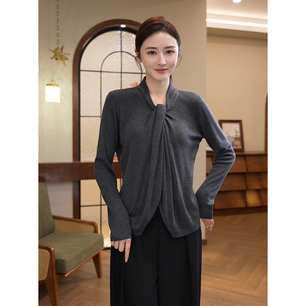 2025秋冬新款【8371】含绵羊毛百搭老钱风女装独特漂亮针织小衫上衣