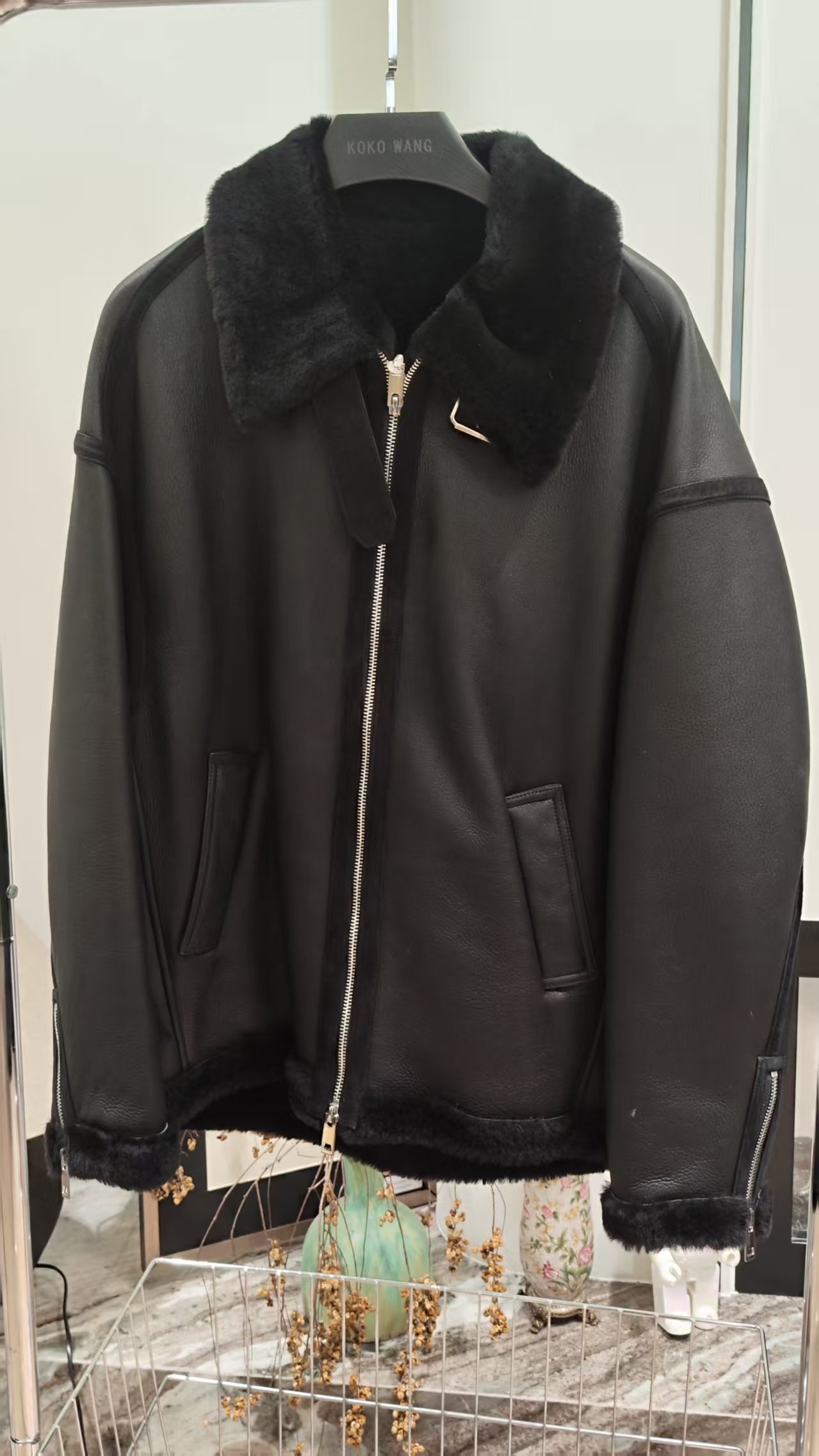 KOKOWANG 轻奢高级感小翻领时尚皮毛一体拉链外套 304584I03W44