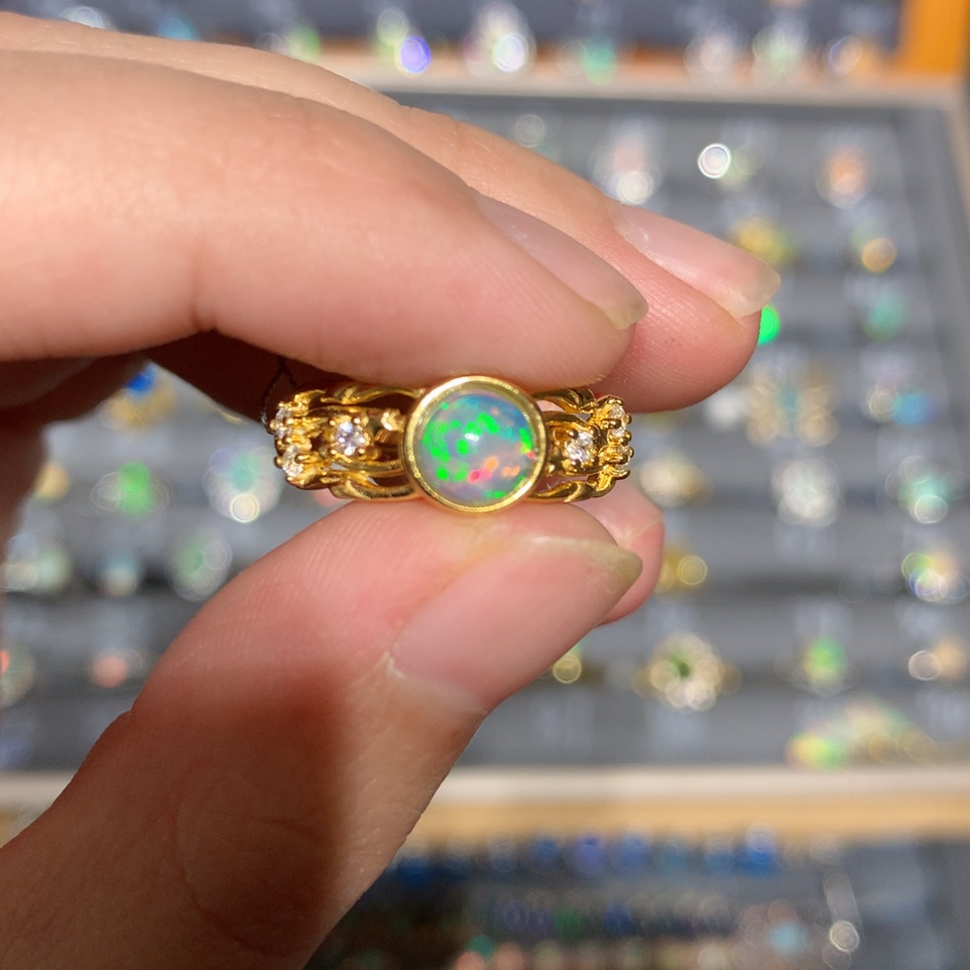 银S925镶嵌欧泊欧泊戒指y