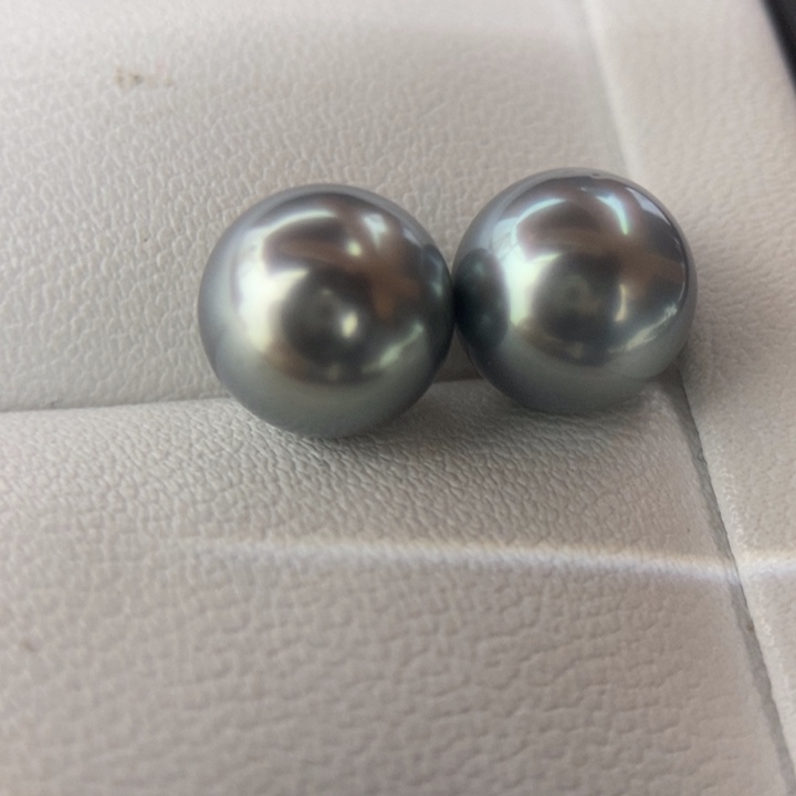 未镶嵌海水珍珠裸珠9.3mm正圆大溪地极光铂金灰对珠