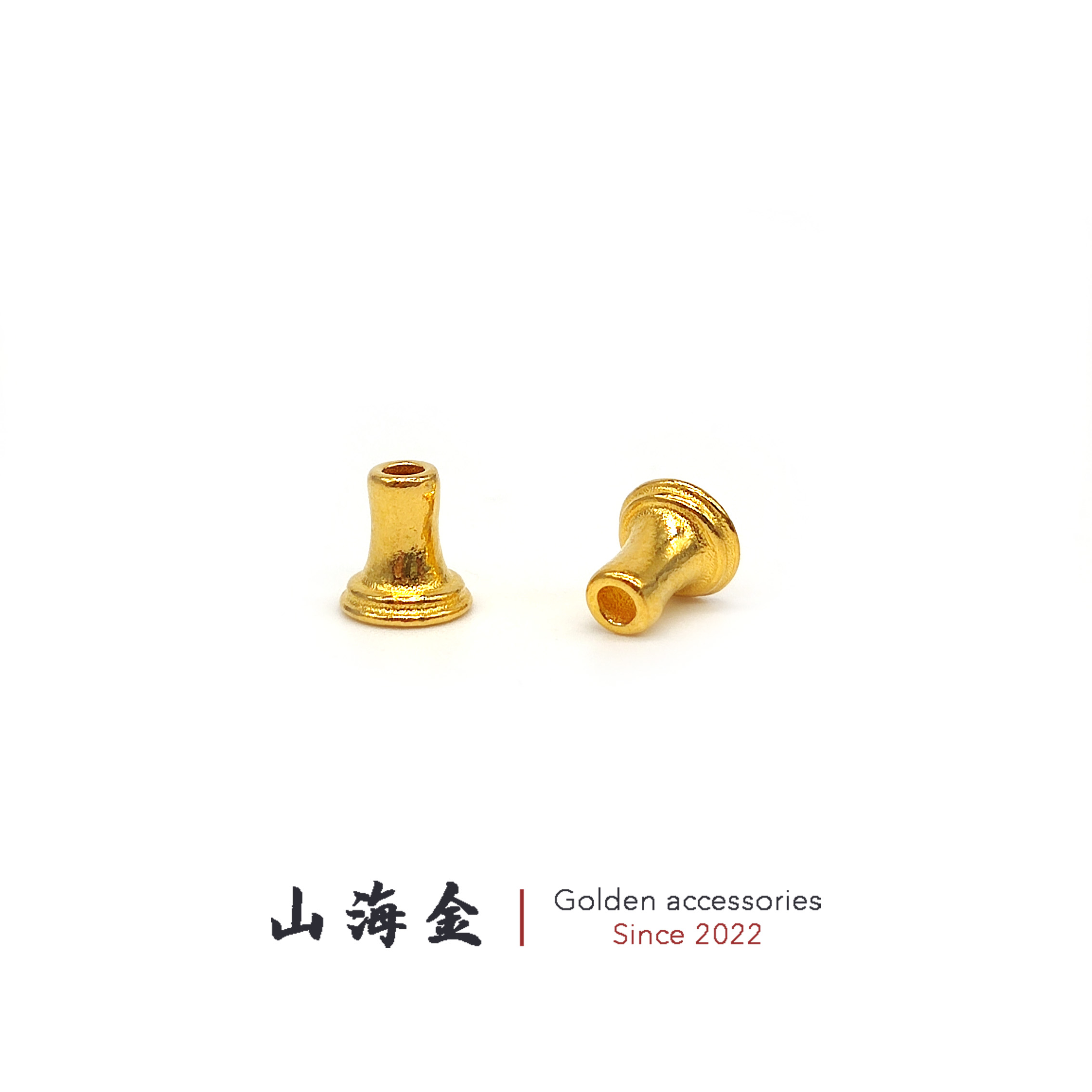 山海金 24K纯黄金足金佛塔佛头三通金塔文玩手串百香籽DIY金配饰