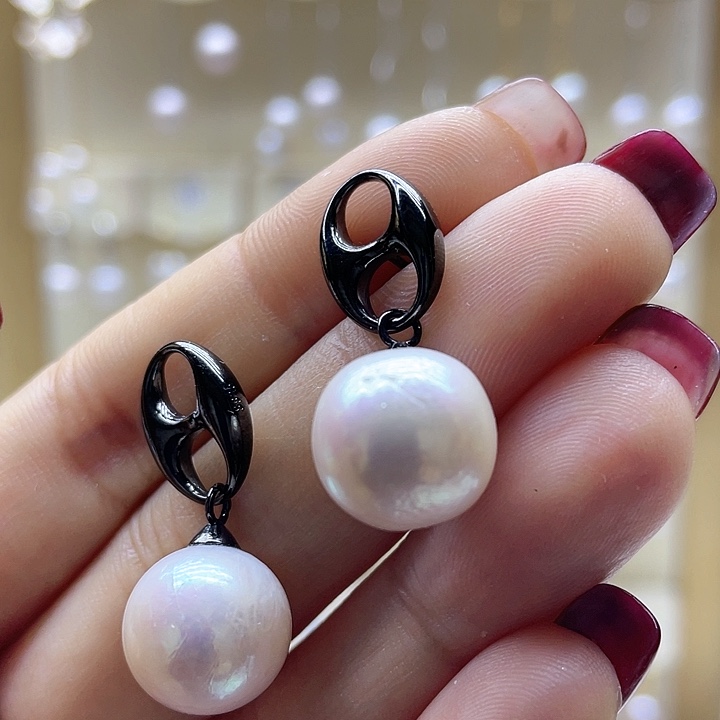 银S925镶嵌淡水珍珠耳饰