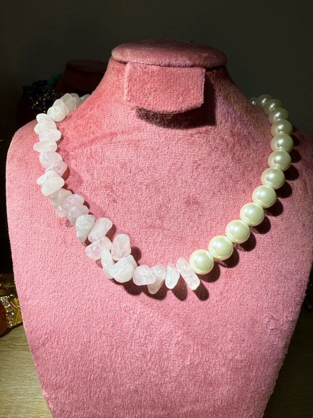 铜合金琉璃项链 特价夏天必备粉色琉璃珠大自然珠项链带延长链