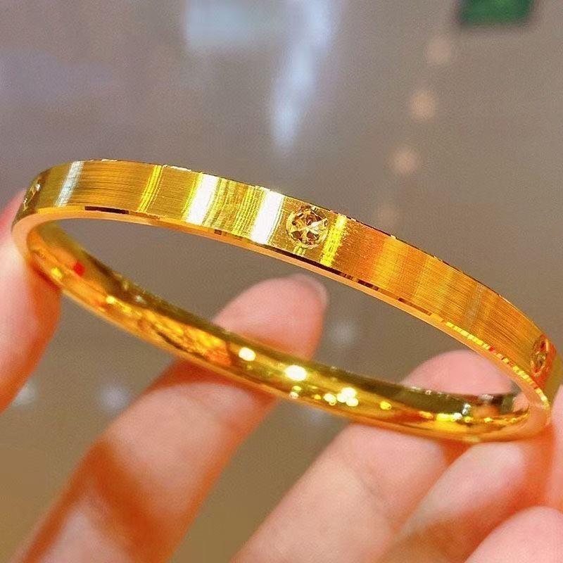 合金手镯 米字车花手镯女款螺丝纹拉丝时尚简约手环情人节礼物