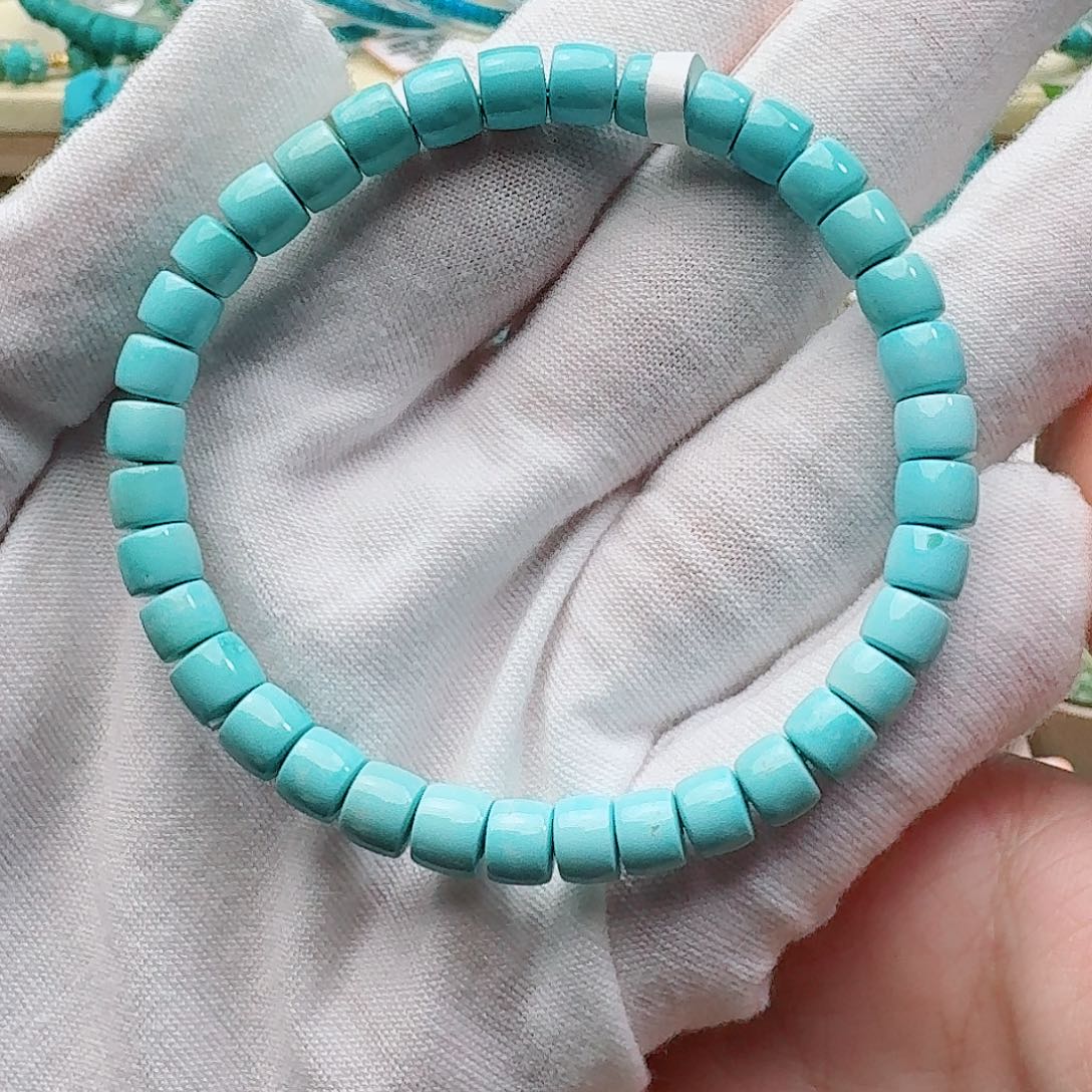 绿松石未镶嵌天空蓝直切手串 直径6