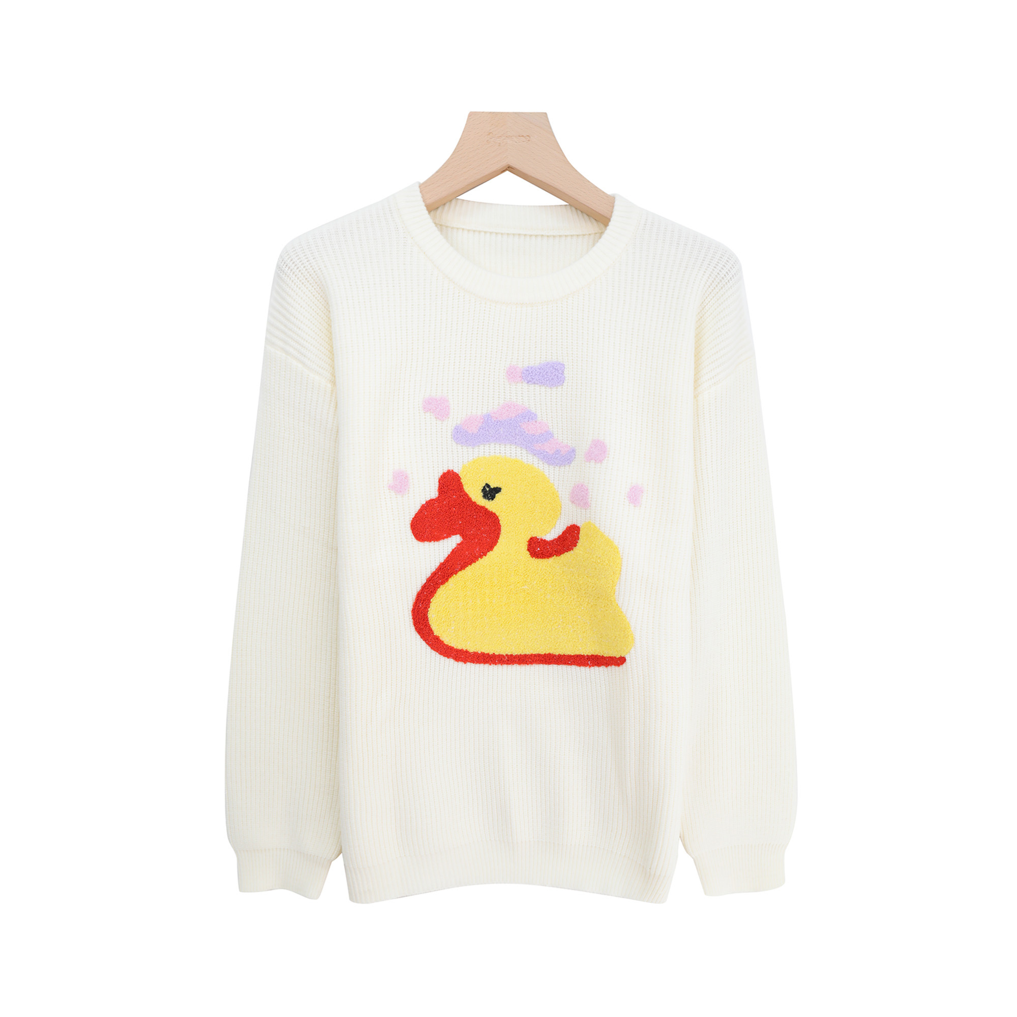 秋冬设计感减龄卡通刺绣慵懒风粗针织衫宽松毛衣K24108