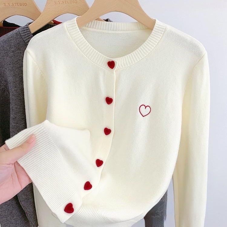 衫6250#韩系爱心刺绣针织开衫外穿女春秋款时尚减龄百搭休闲上衣