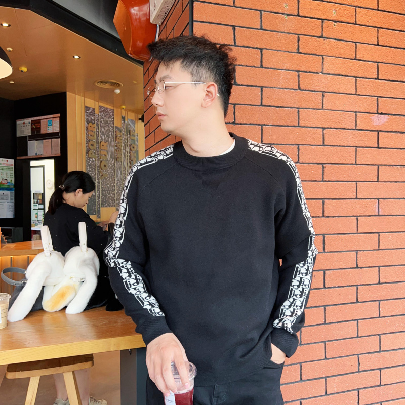 设计师款插肩袖时尚圆领针织毛衣宽松潮流韩版休闲毛衣 11号