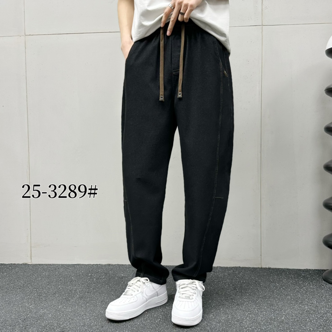 3289/春季休闲简约时尚男士弯刀香蕉牛仔休闲直筒裤