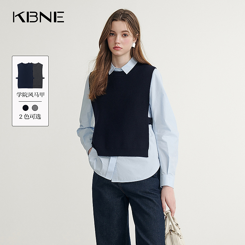 KBNE针织马夹女款2025春季新款学院风针织衫马甲时尚休闲百搭上衣