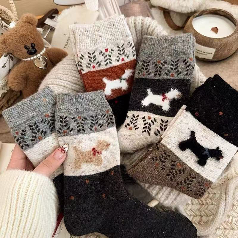 费尔岛日系复古风保暖羊毛袜子女中筒袜ins堆堆袜-T-WWKL