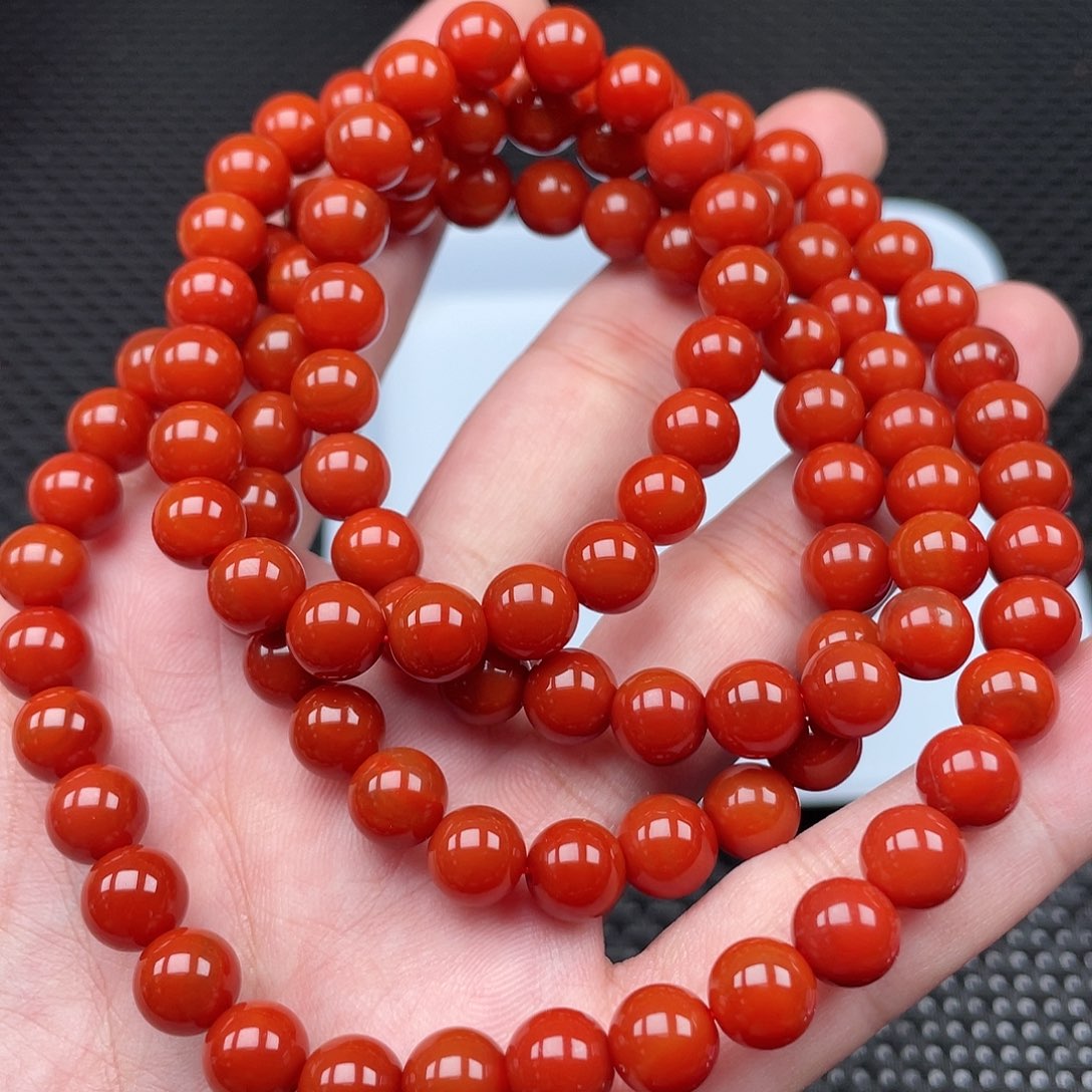 南红玛瑙8mm柿子红圆珠108颗长链未镶嵌