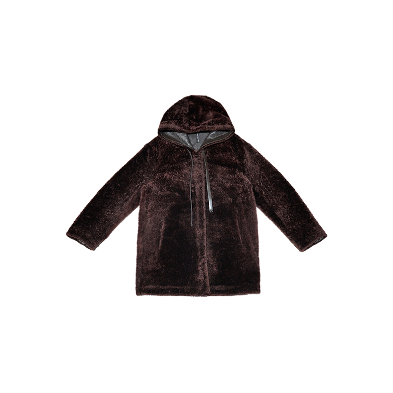 【U.M】进口阿尔卑斯拉贡连帽宽松一手长羊皮毛一体保暖皮草两面穿