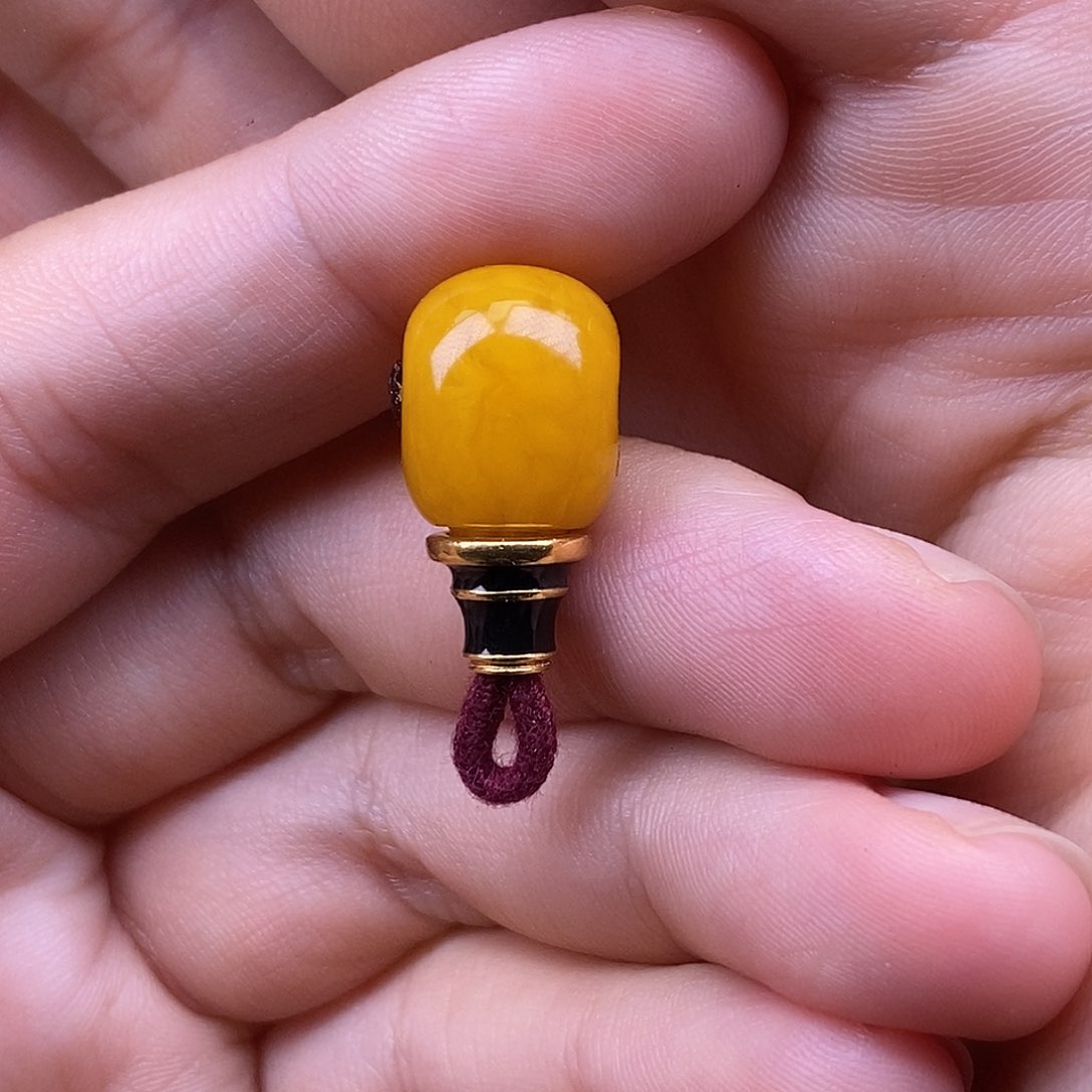 18K金镶嵌琥珀裸石11mm 蜜蜡金塔三通