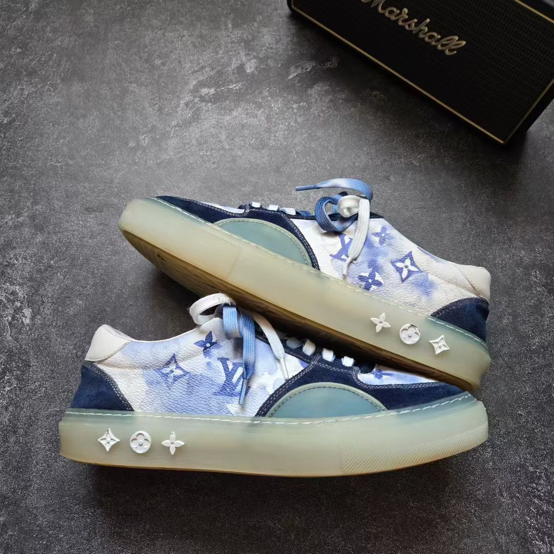 99新 LouisVuitton/路易威登 40.5码 OLLIE 白蓝水墨 鞋