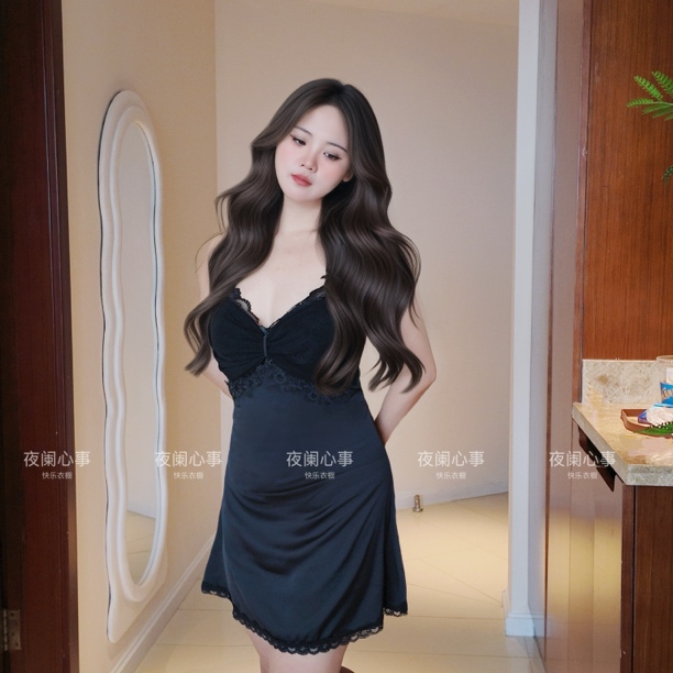 「夜阑心事」2025新款春夏睡裙大码纯欲风吊带一体式睡衣冰丝两件套