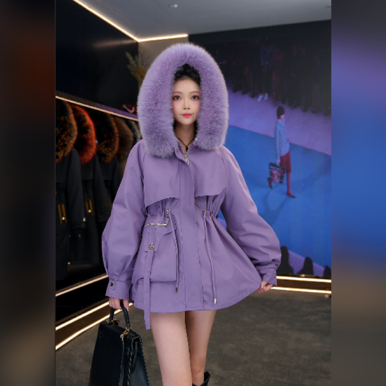 【万人迷】海宁皮草冬季新款显瘦狐狸毛领可拆卸派克服外套T2366