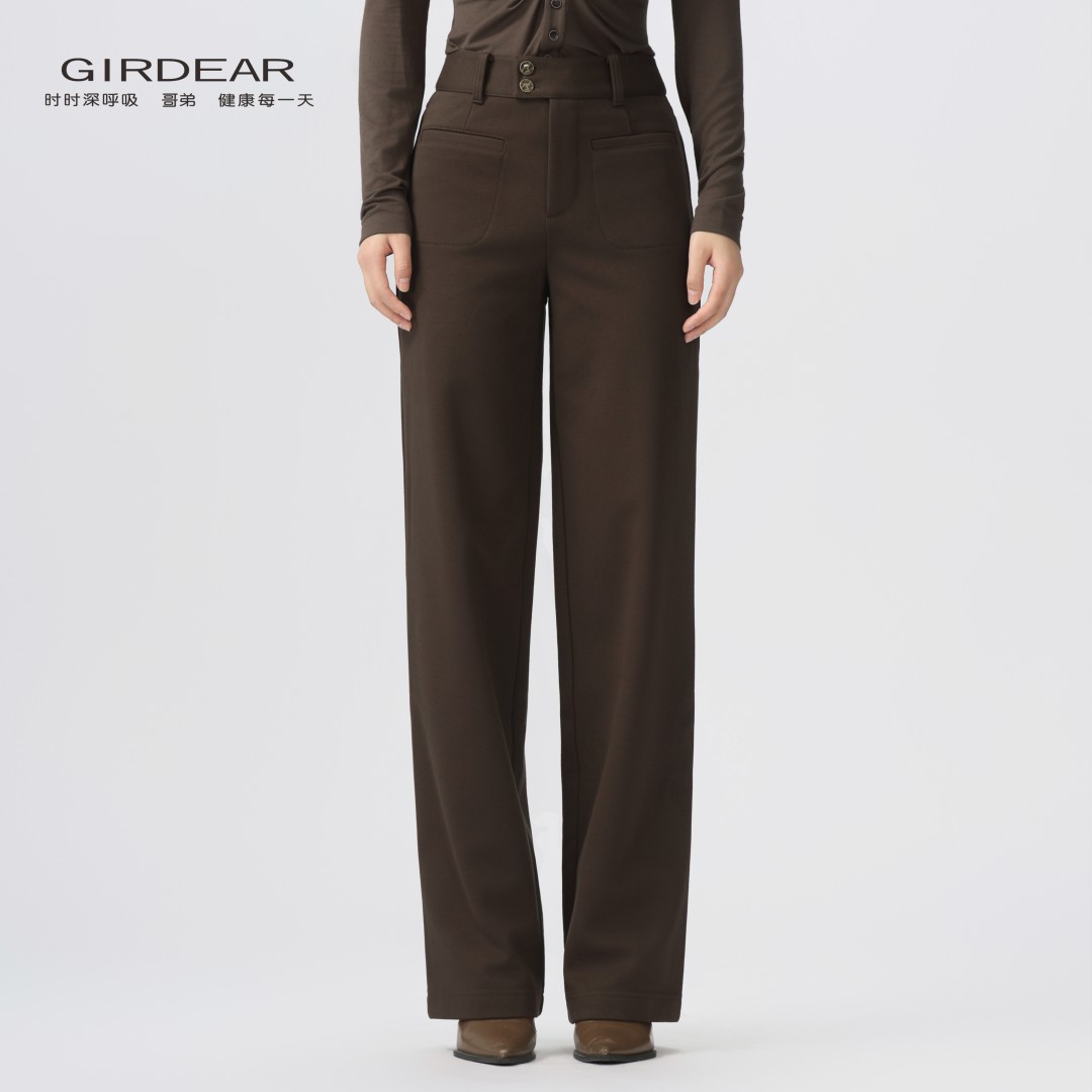 GIRDEAR/哥弟秋季通勤植绒高腰质感气质显瘦窄版休闲直筒裤110019