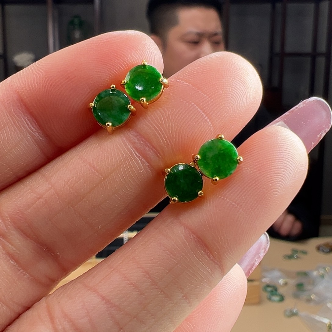 翡翠银S925镶嵌耳饰耳环多样性发货一副